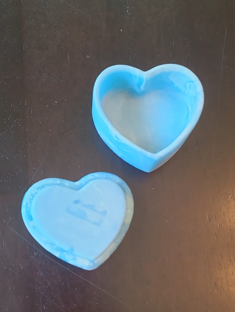 vintage blue marble soapstone heart-shaped trinket box
